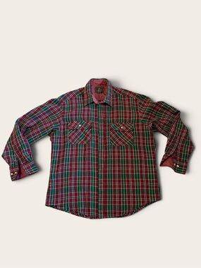 Vintage High Sierra Mervyns Acrylic Plaid Flannel Shirt L Red Green gorpcore